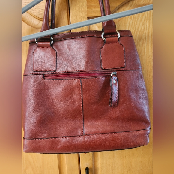 Wine Red Italian Leather Handbag with Silver Hardware - Picture 7 of 9